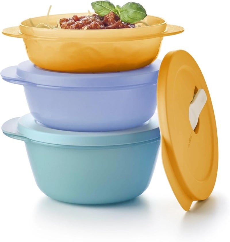 Tupperware Essentials Store, Serve & Go Medium 3 Piece Bowl Set - Food Storage - Durable & Portable Container - Great for Preparing & Serving - Keep Food Fresh - Easy to Stack - Air Tight Lid